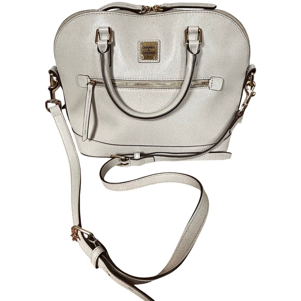 Dooney & Bourke purse light gray/sand saffiano leather 2–way satchel shoulderbag - Picture 1 of 16